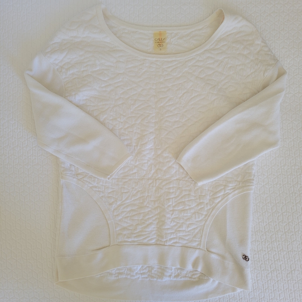 CALIA by Carie Underwood Women's Size Small Textured 3/4 Sleeve White Sweater 🤍